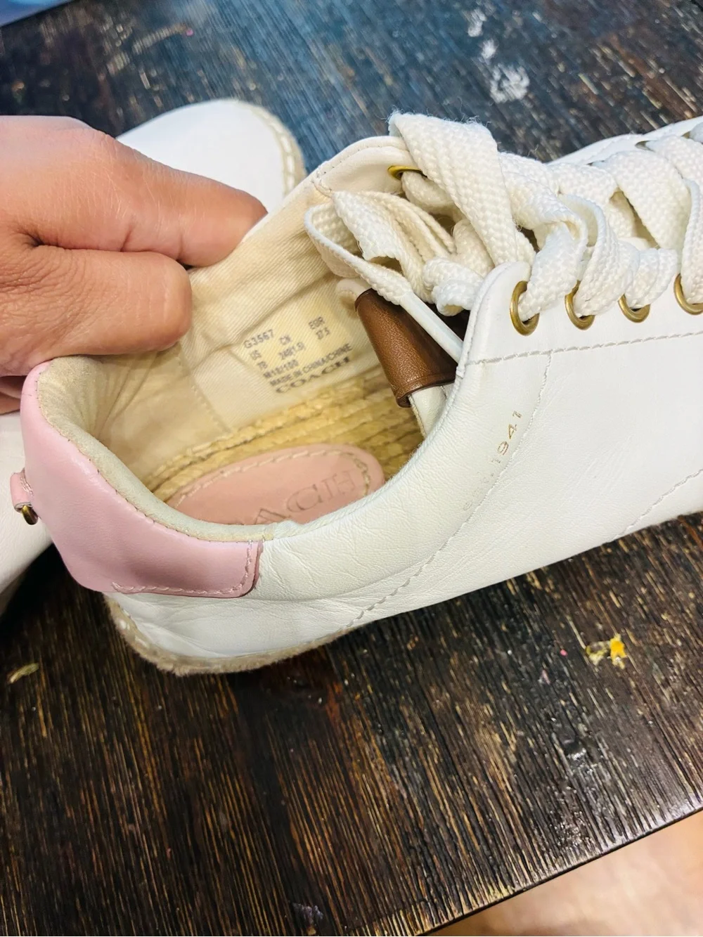 Coach white leather espadrille sneakers pastel pink size 7 y2k preppy - Picture 5 of 7